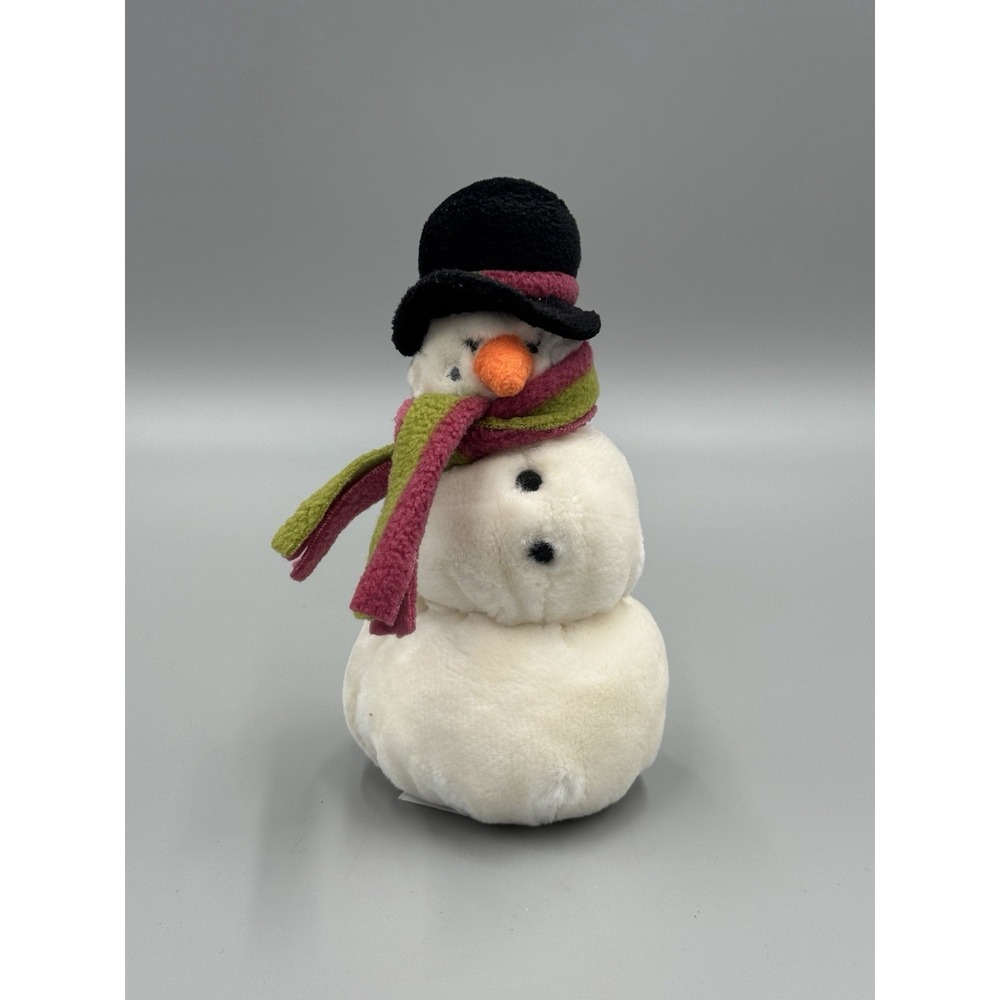 RUSS Snowman Plush Stuffed In Black Top Hat Scarf Small 6 Inch Tall